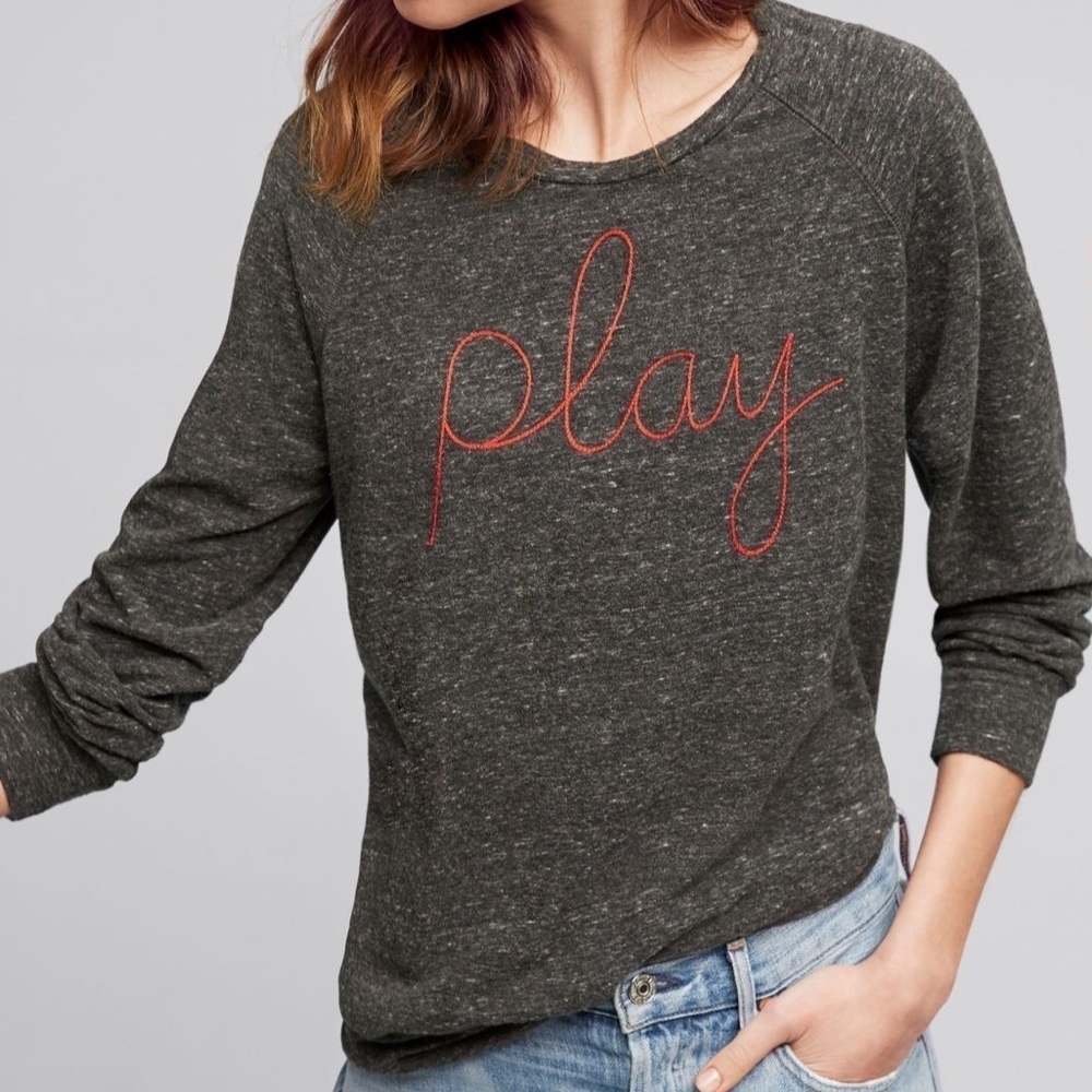 SUNDRY BLACK SPACE DYE LONG RAGLAN SLEEVE EMBROIDERED PLAY SWEATSHIRT SZ 1/SMALL - Picture 2 of 8